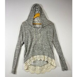 Boho Romantic Shabby Paper Crane Womens Large Gray Marled Crochet Lace Hoodie